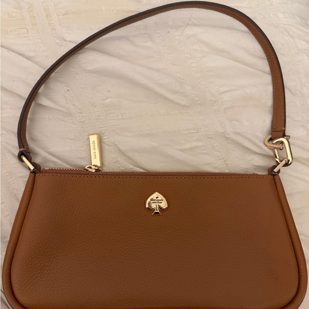 kate spade tan leather shoulder bag with gold spade logo